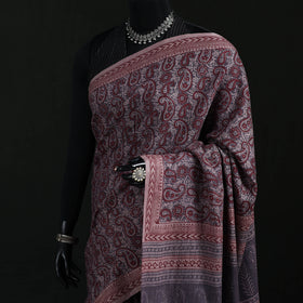 Handwoven Merino Wool Natural Dyed Hand Block Bagh Print Saree 05
