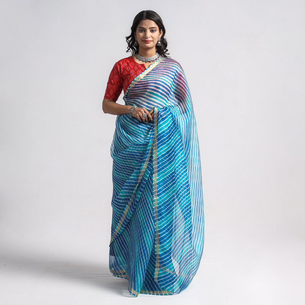 Blue - Leheriya Tie-Dye Kota Doria Silk Saree