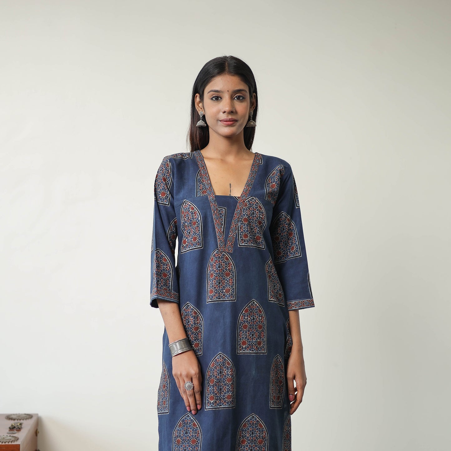 Block Printed Cotton Straight Ajrakh Kurta 33