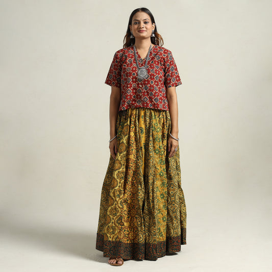 Ajrakh Block Printed 24 Kali Patchwork Cotton Long Skirt 15