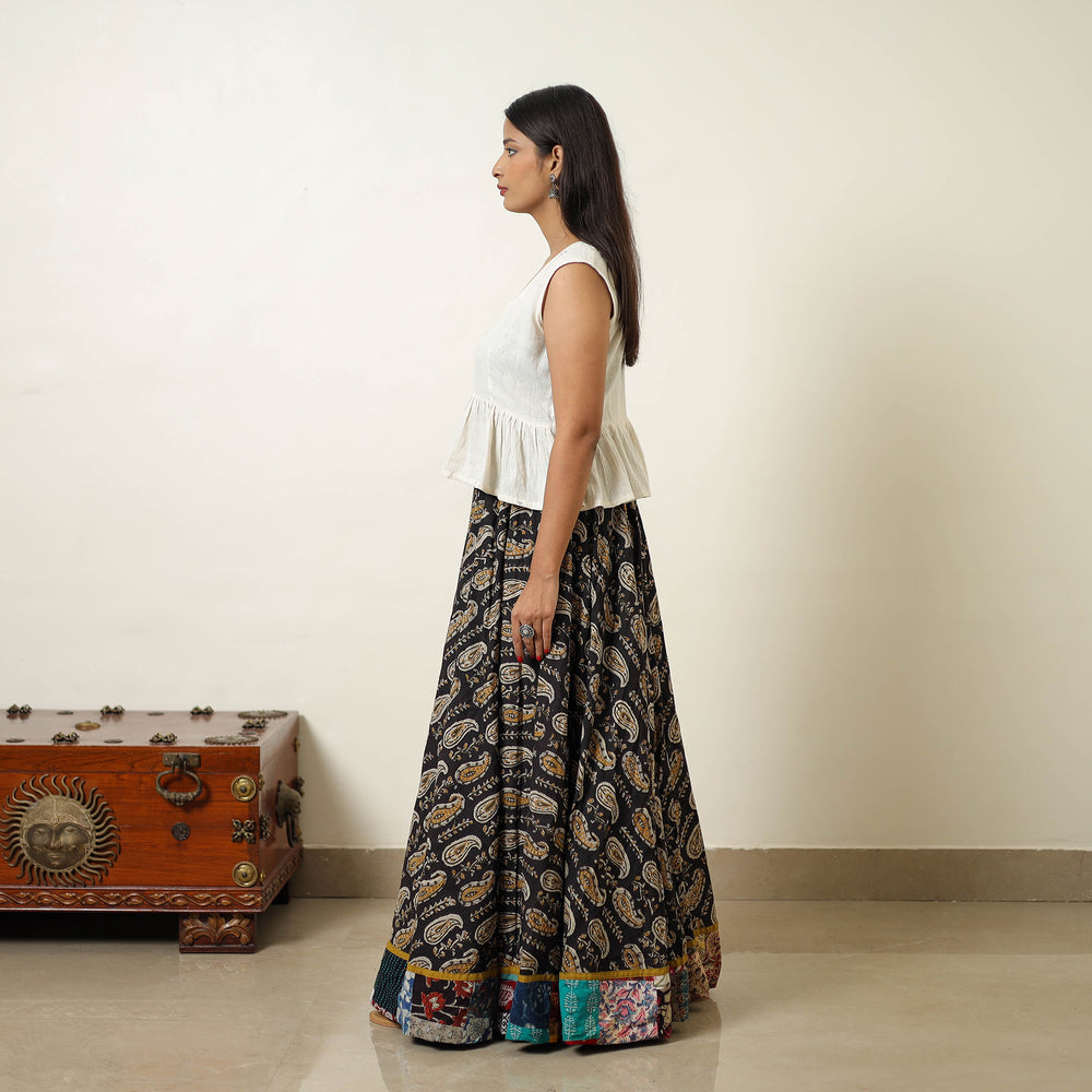 Black - Hand Block Printed Cotton Long Bagru Skirt 15