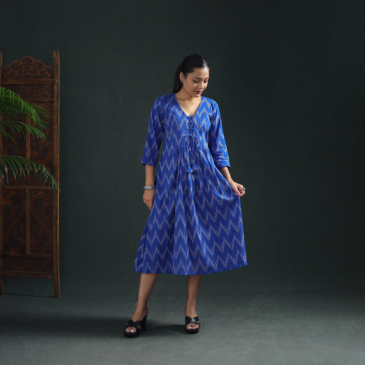 Pochampally Ikat Cotton Flared Long Dress for Women 05