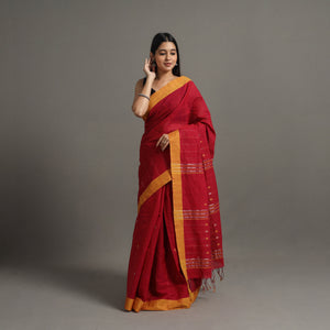 Red - Jamdani Buti Zari Stripe Cotton Handloom Saree 78