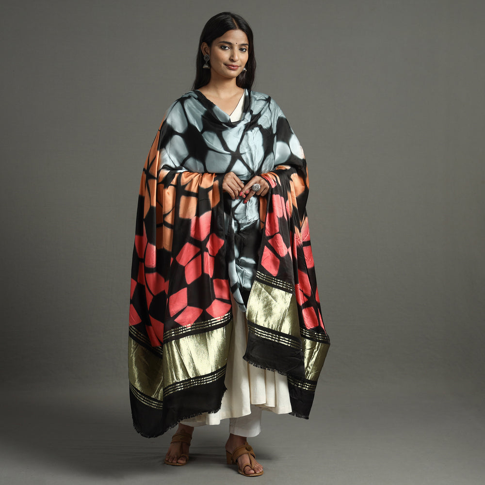 Multicolor - Shibori Clamp Dyed Modal Silk Dupatta with Zari Border 28