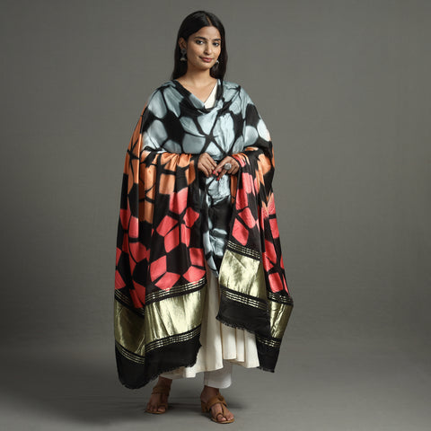 Multicolor - shibori clamp dyed modal silk dupatta
