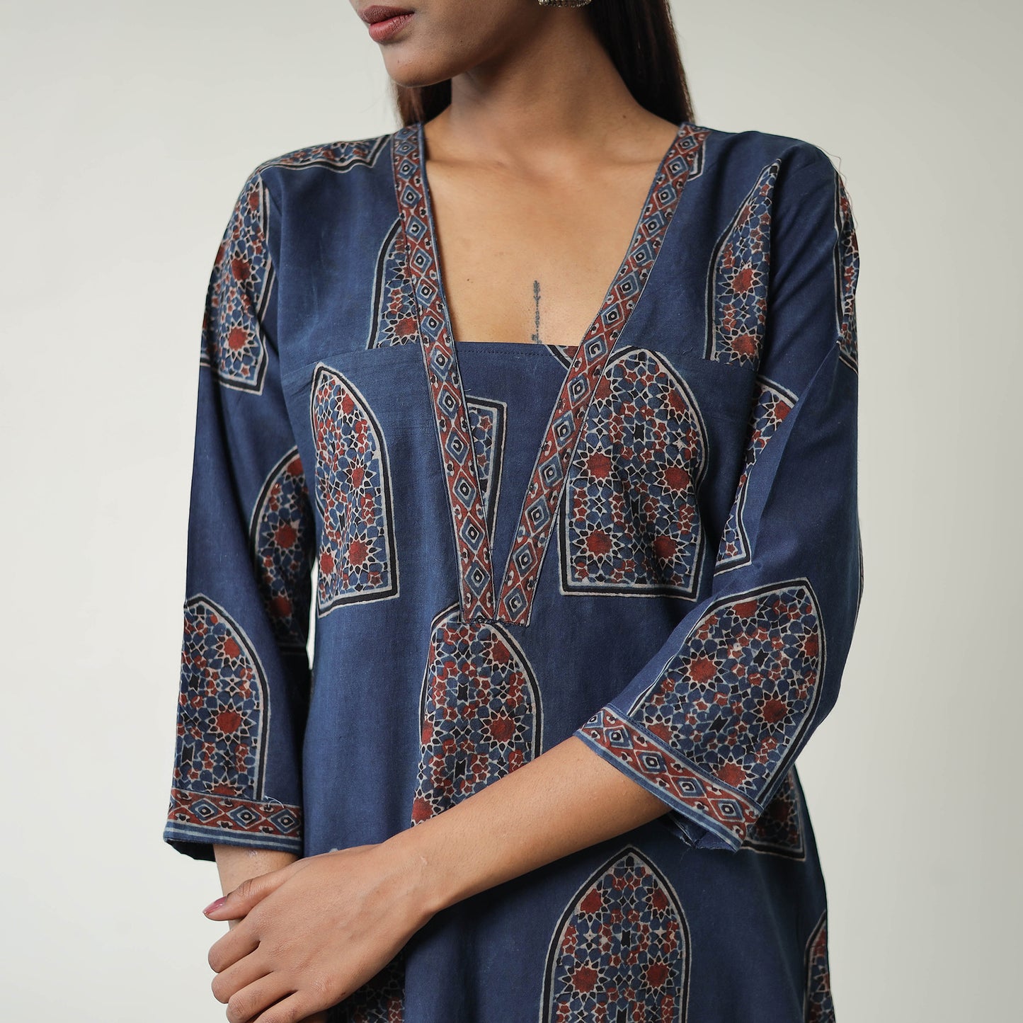 Block Printed Cotton Straight Ajrakh Kurta 33