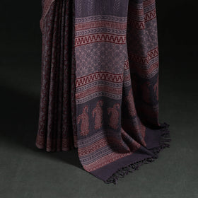 Handwoven Merino Wool Natural Dyed Hand Block Bagh Print Saree 05