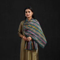 Multicolor - Handloom Tussar Silk  Bengal Kantha Work Stole 64