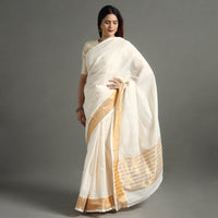 White - Traditional Venkatagiri Handloom Cotton Zari Checks Saree with One Side Zari Border 31