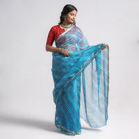 Blue - Leheriya Tie-Dye Kota Doria Silk Saree