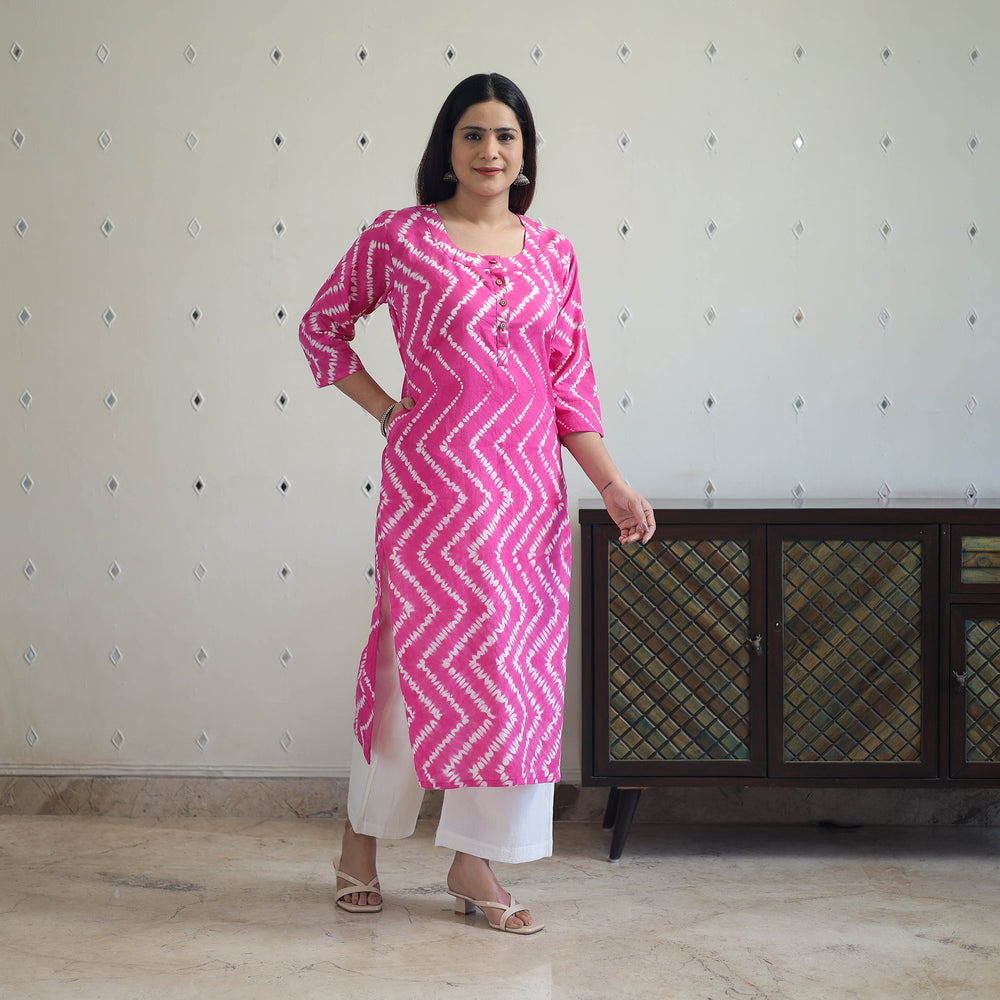 Pink - Tie & Dye Cotton Straight Shibori Kurta 03