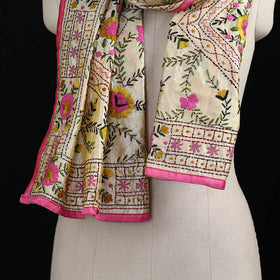 Beige - Ranihati Chanderi Silk Hand Embroidered Stole 58