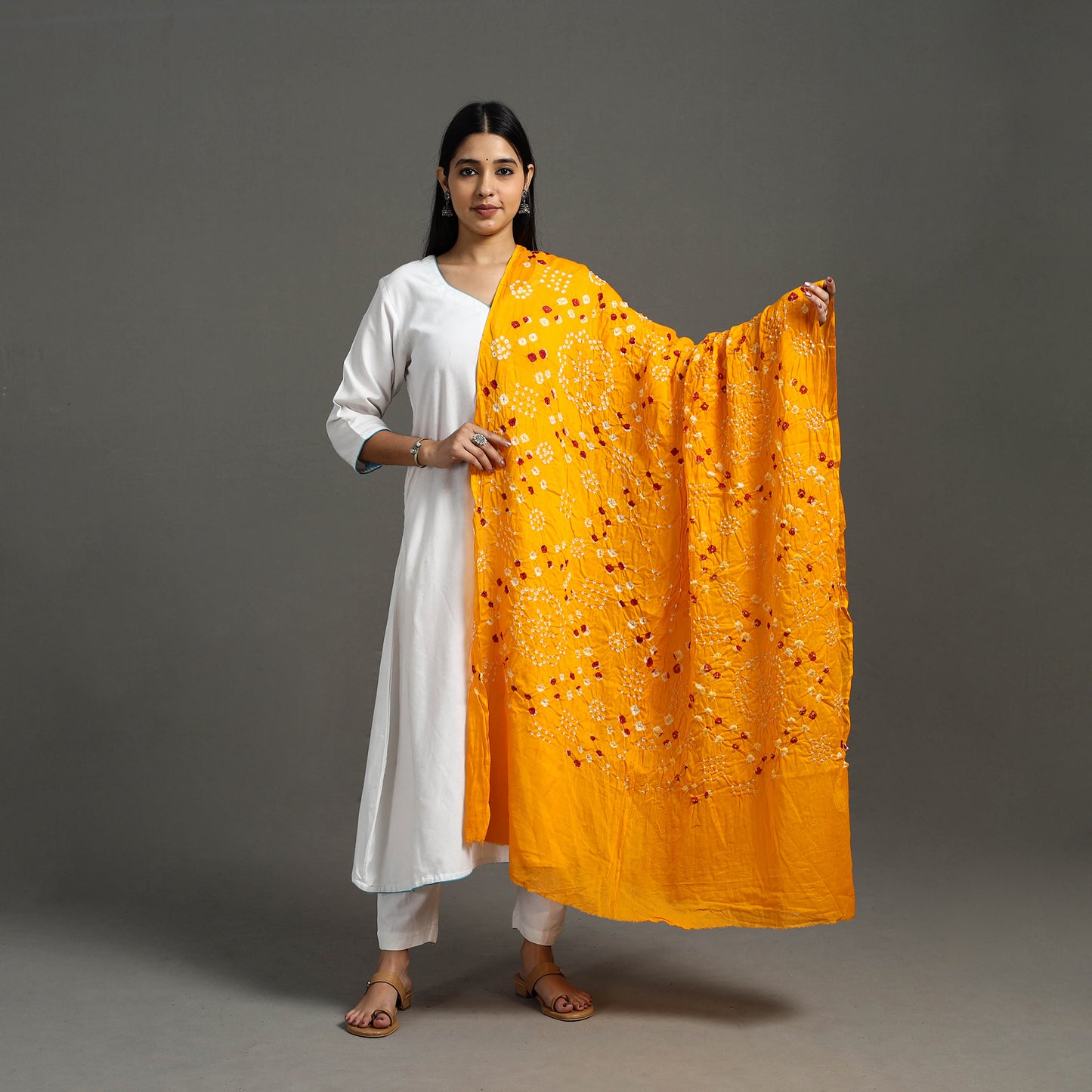 Orange - Kutch Tie & Dye Cotton Bandhani Dupatta 01