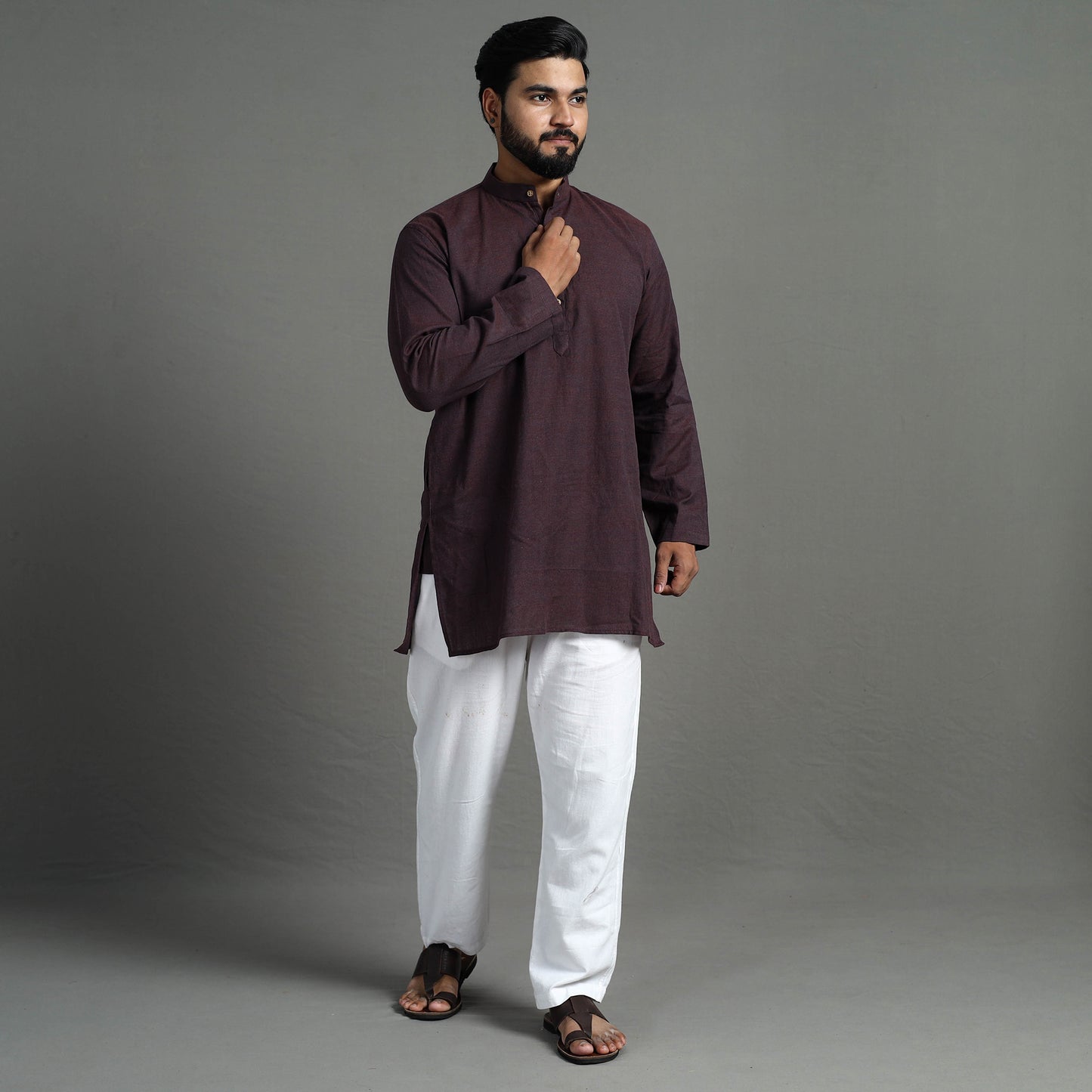 Plain Handloom Cotton Men Short Kurta