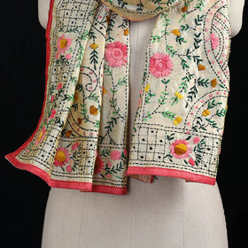 Beige - Ranihati Chanderi Silk Hand Embroidered Stole 59