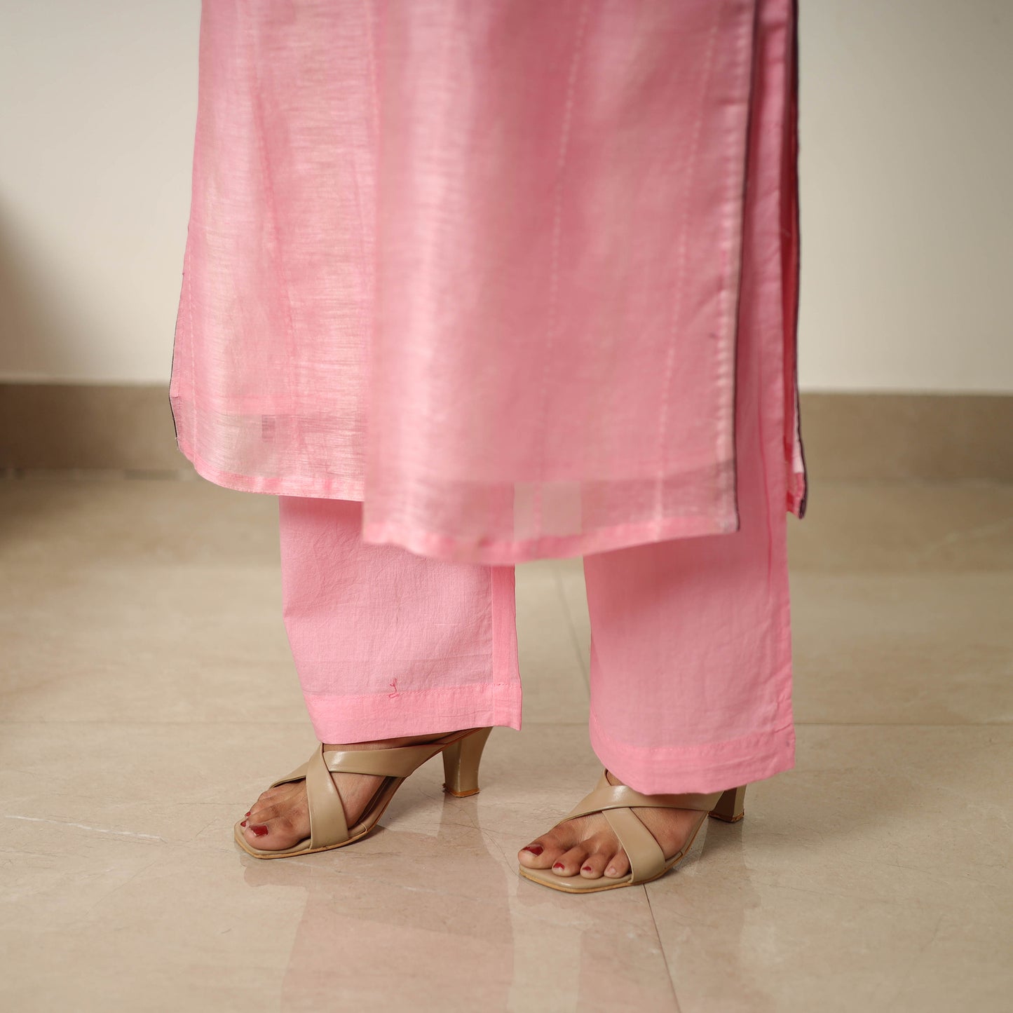 Pink - Elegant Linen Silk Handloom Plain Kurta Set 07