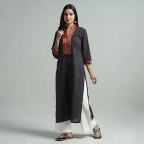 Dark Grey - Dharwad Cotton Straight Kurta
