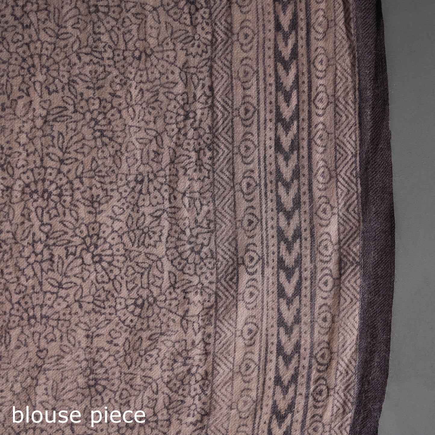 Brown - Handwoven Merino Wool Bagh Block Print Saree 05