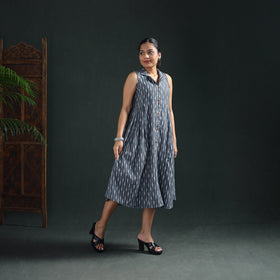 Pochampally Ikat Cotton Sleeveless Buttoned Down Long Dress for Women 11