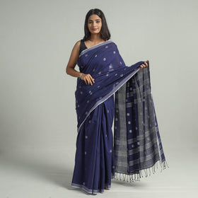 Blue - handloom cotton phulia jamdani saree with tassels 30