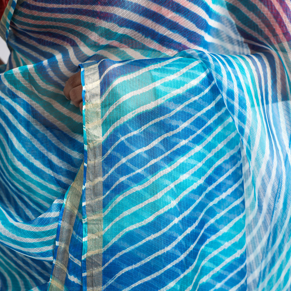 Blue - Leheriya Tie-Dye Kota Doria Silk Saree