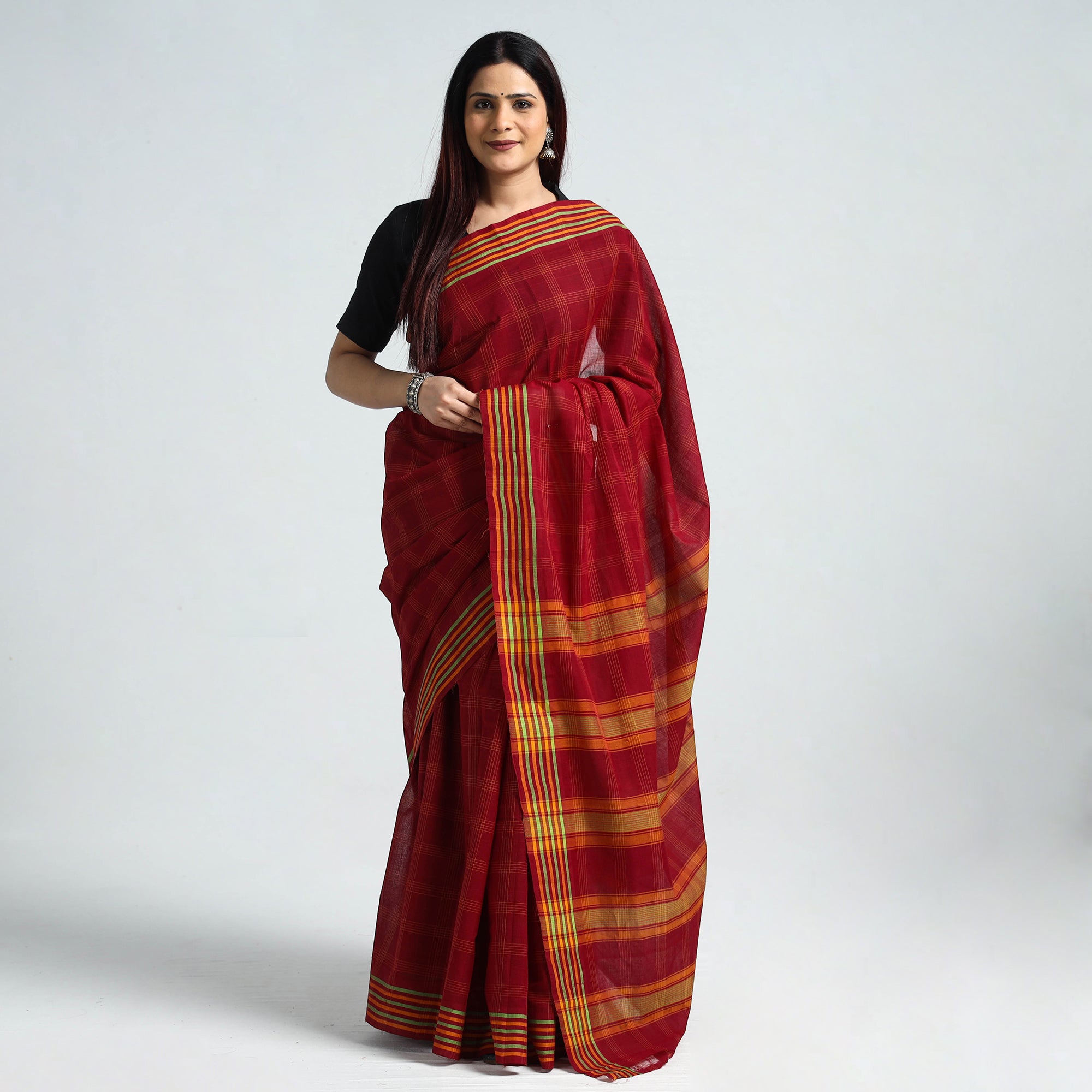 Ilkal Cotton with Silk Checks Saree Multi – Ilkal Sarees – Guledaguadda  Khana's directly form Weavers