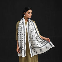 White - Handloom Tussar Silk  Bengal Kantha Work Stole 65