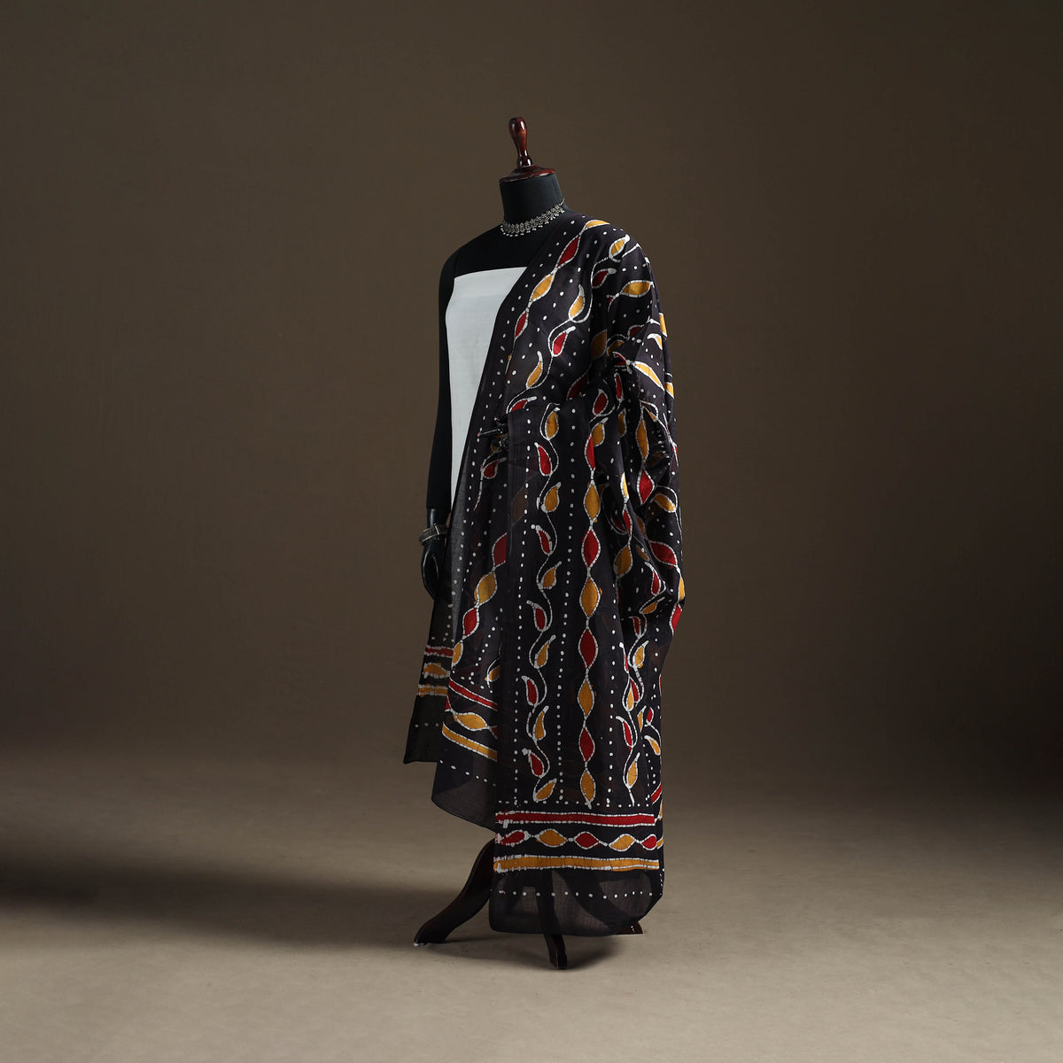 Black - Hand Batik Print Cotton Dupatta 36