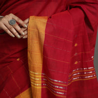 Red - Jamdani Buti Zari Stripe Cotton Handloom Saree 78