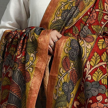 Mangalagiri Cotton Handpainted Pen Work Kalamkari Dupatta 26