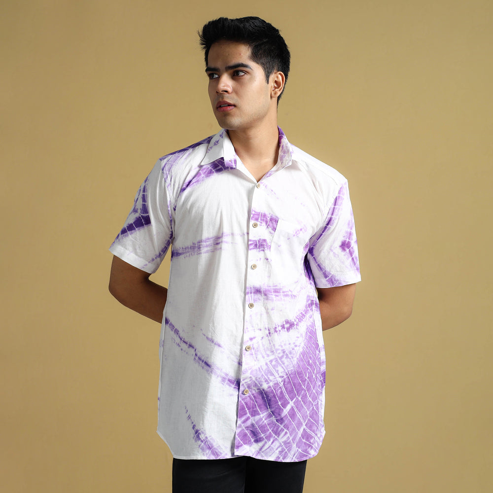 Purple - Shibori Tie-Dye Cotton Men Half Sleeve Shirt 03