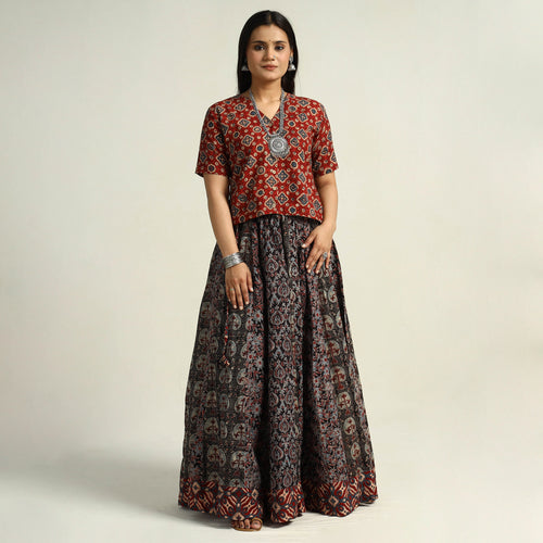 Black - Kutch Block Printed 24 Kali Cotton Long Skirt 19