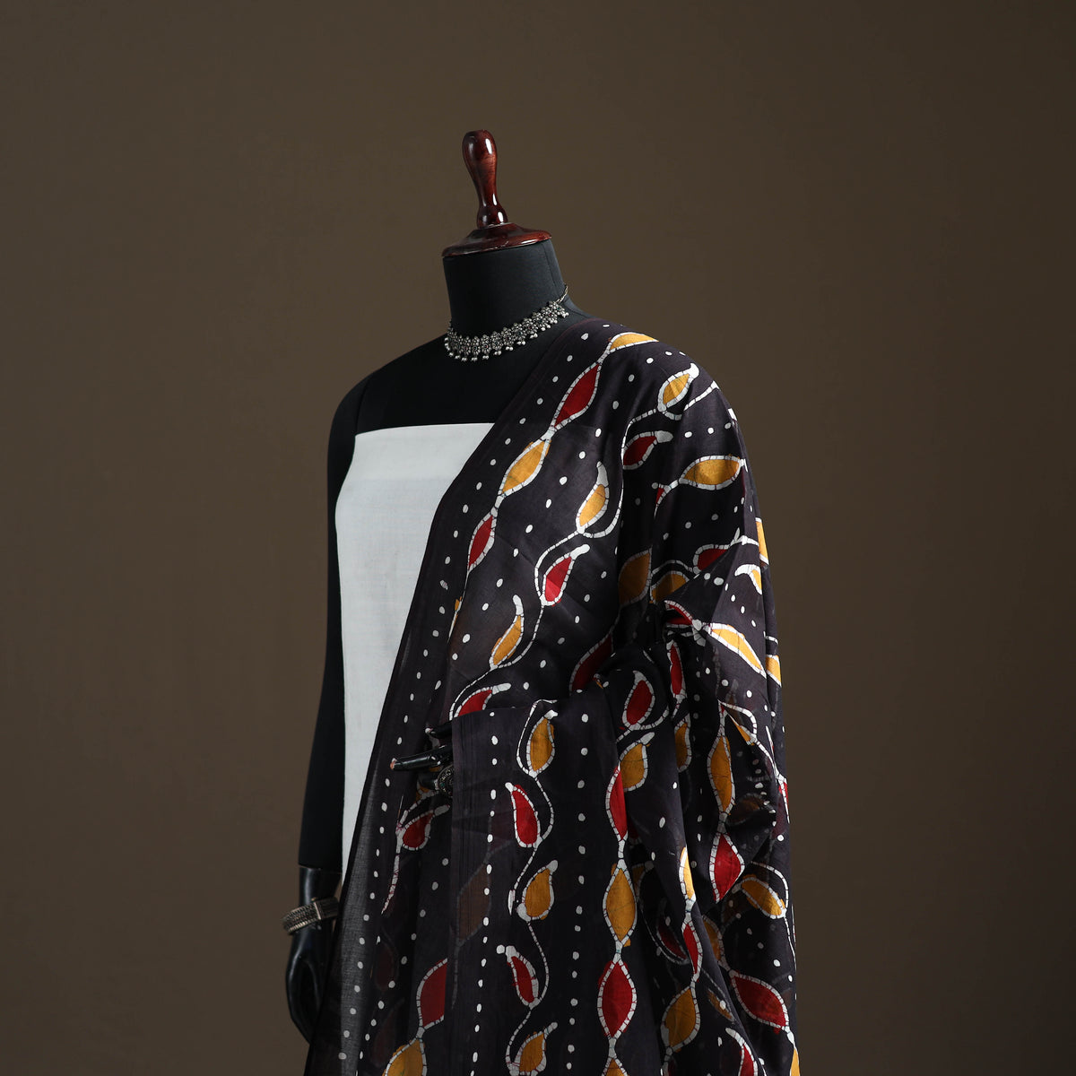 Black - Hand Batik Print Cotton Dupatta 36