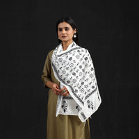 White - Handloom Tussar Silk  Bengal Kantha Work Stole 65