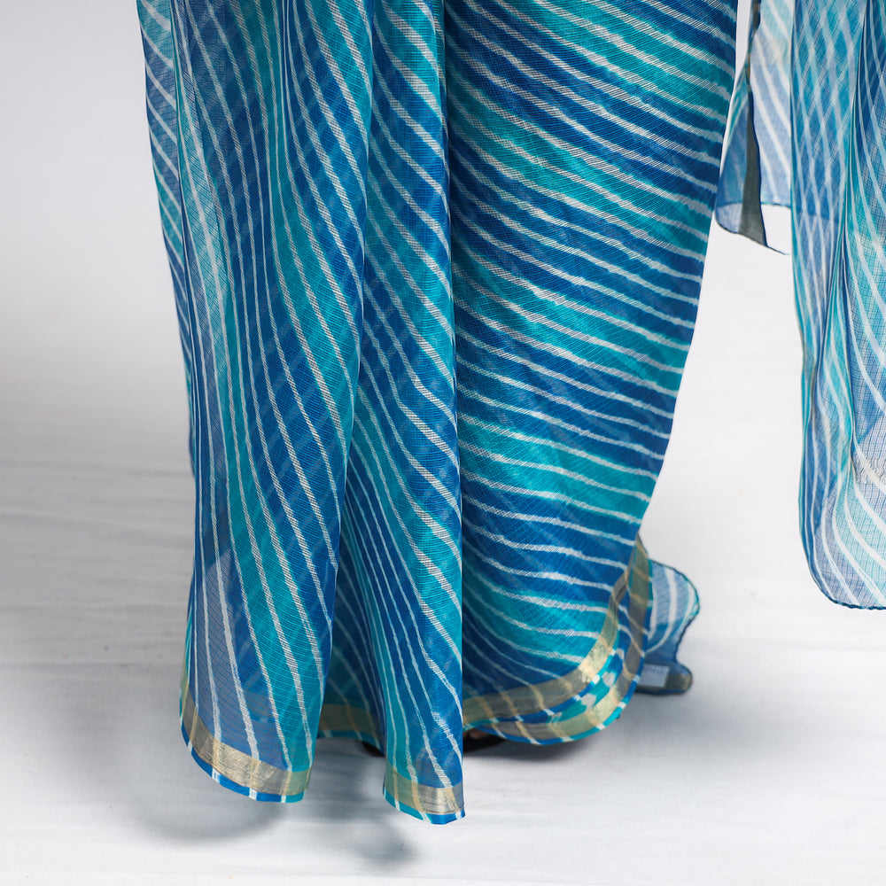 Blue - Leheriya Tie-Dye Kota Doria Silk Saree