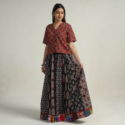 Multicolor - Kutch Block Printed 24 Kali Cotton Long Skirt 31