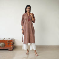 Brown - Block Printed Cotton Straight Ajrakh Kurta 21