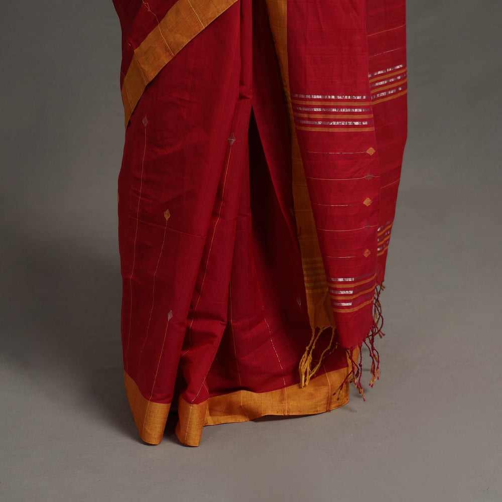 Red - Jamdani Buti Zari Stripe Cotton Handloom Saree 78