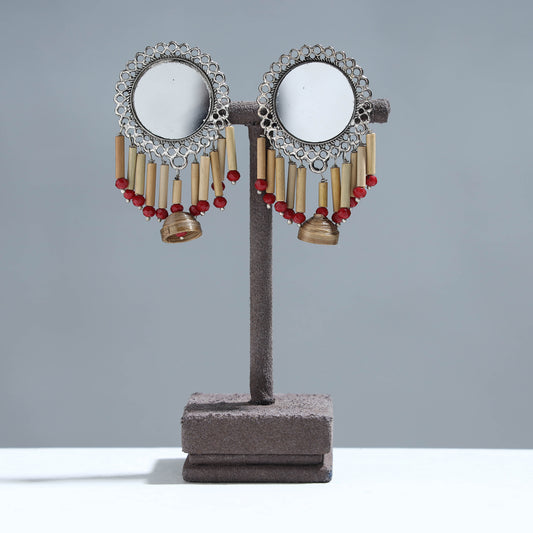 Handcrafted German Silver Mirror Earrings with Bamboo Latkans