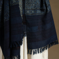 Blue - Kutch Handwoven Ajrakh Print Pure Wool Shawl 23