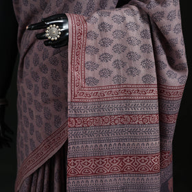 Handwoven Merino Wool Natural Dyed Hand Block Bagh Print Saree 04