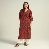 Red - with Butta Ajrakh Hand Block Printed Cotton Straight Kurta