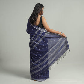 Blue - handloom cotton phulia jamdani saree with tassels 30
