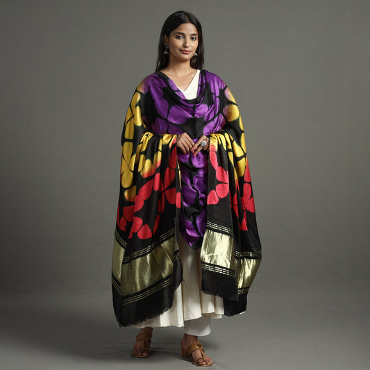 Multicolor - Shibori Clamp Dyed Modal Silk Dupatta with Zari Border 29