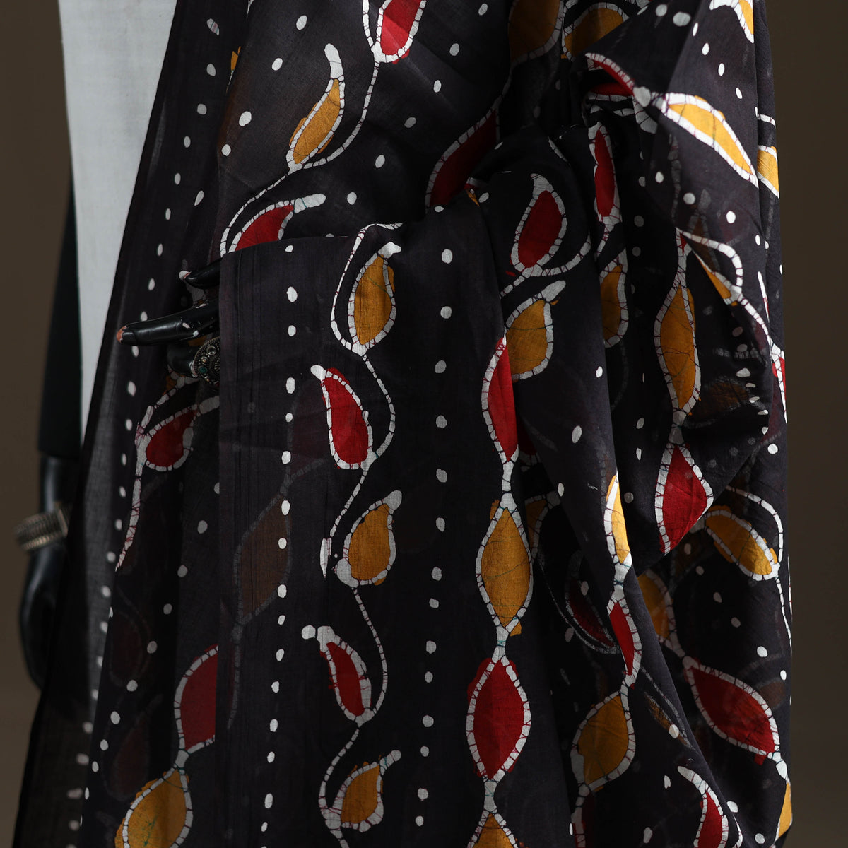 Black - Hand Batik Print Cotton Dupatta 36