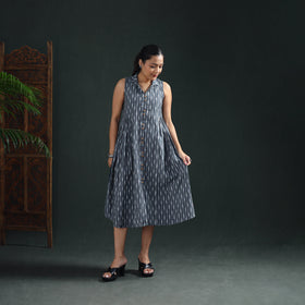 Pochampally Ikat Cotton Sleeveless Buttoned Down Long Dress for Women 11