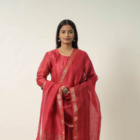 Red - Elegant Linen Silk Handloom Plain Kurta Set 08