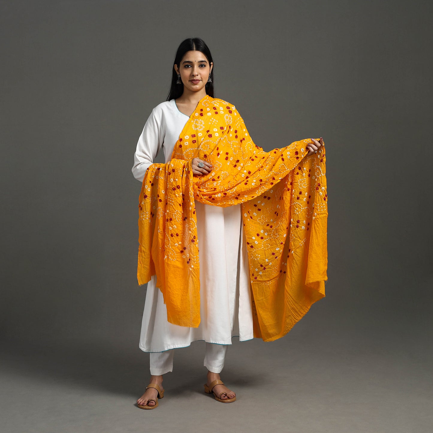 Orange - Kutch Tie & Dye Cotton Bandhani Dupatta 02