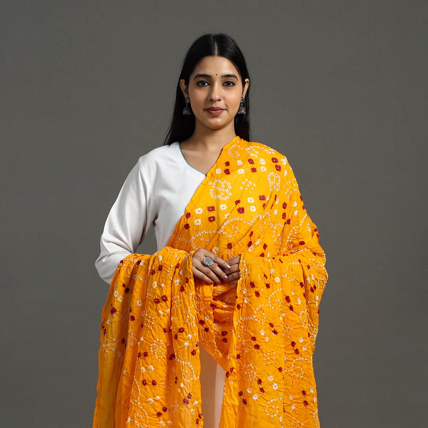 Orange - Kutch Tie & Dye Cotton Bandhani Dupatta 02