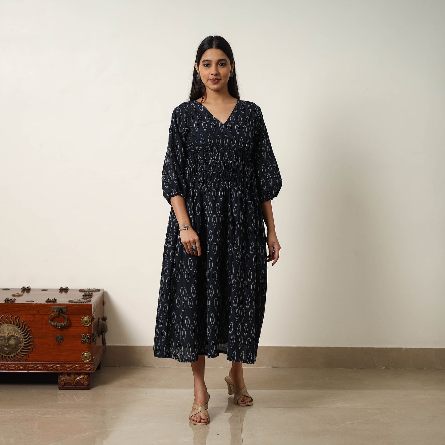 Mercerized Cotton Flared Pochampally Ikat Dress 09